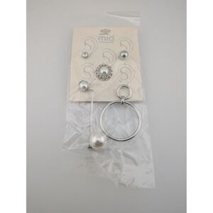 Mia Collection Earring Set Womens Silver Tone‎ Faux Pearl Statement Studs USA